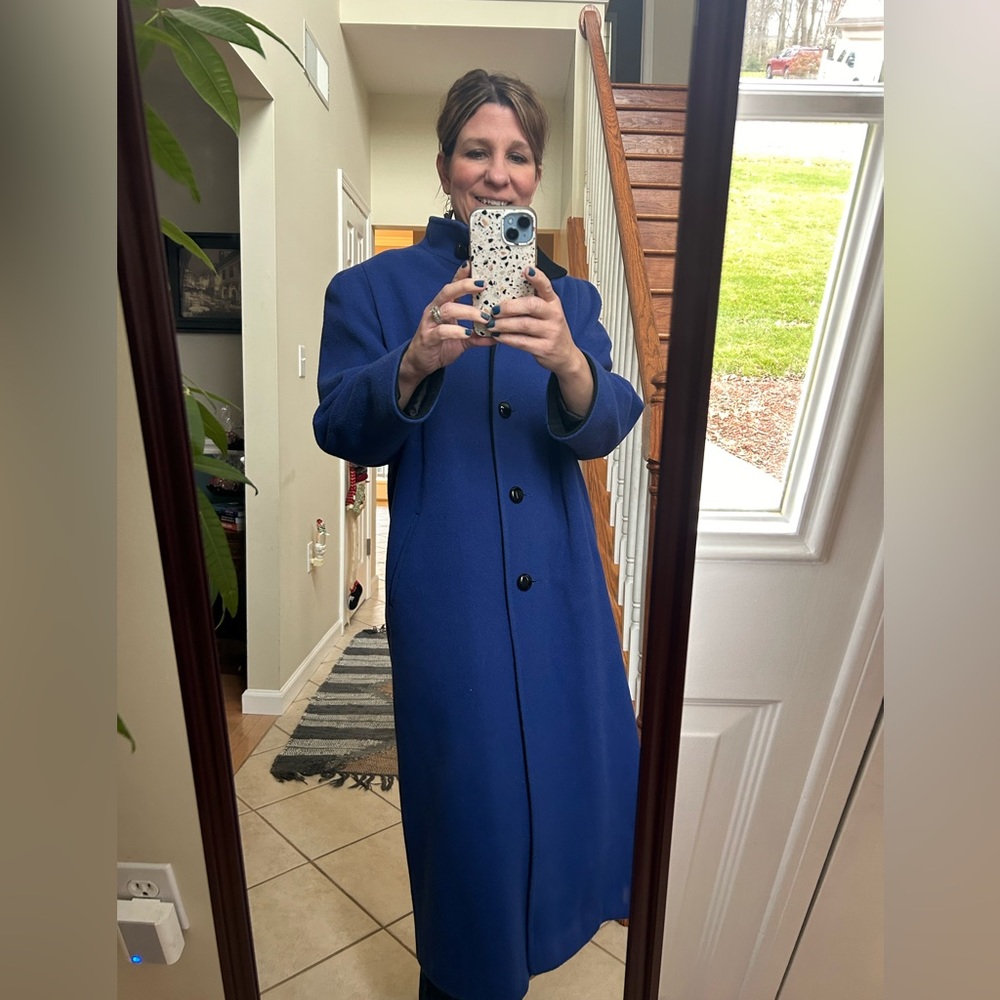 Vintage blue wool coat; no tag-fits like modern size 10.